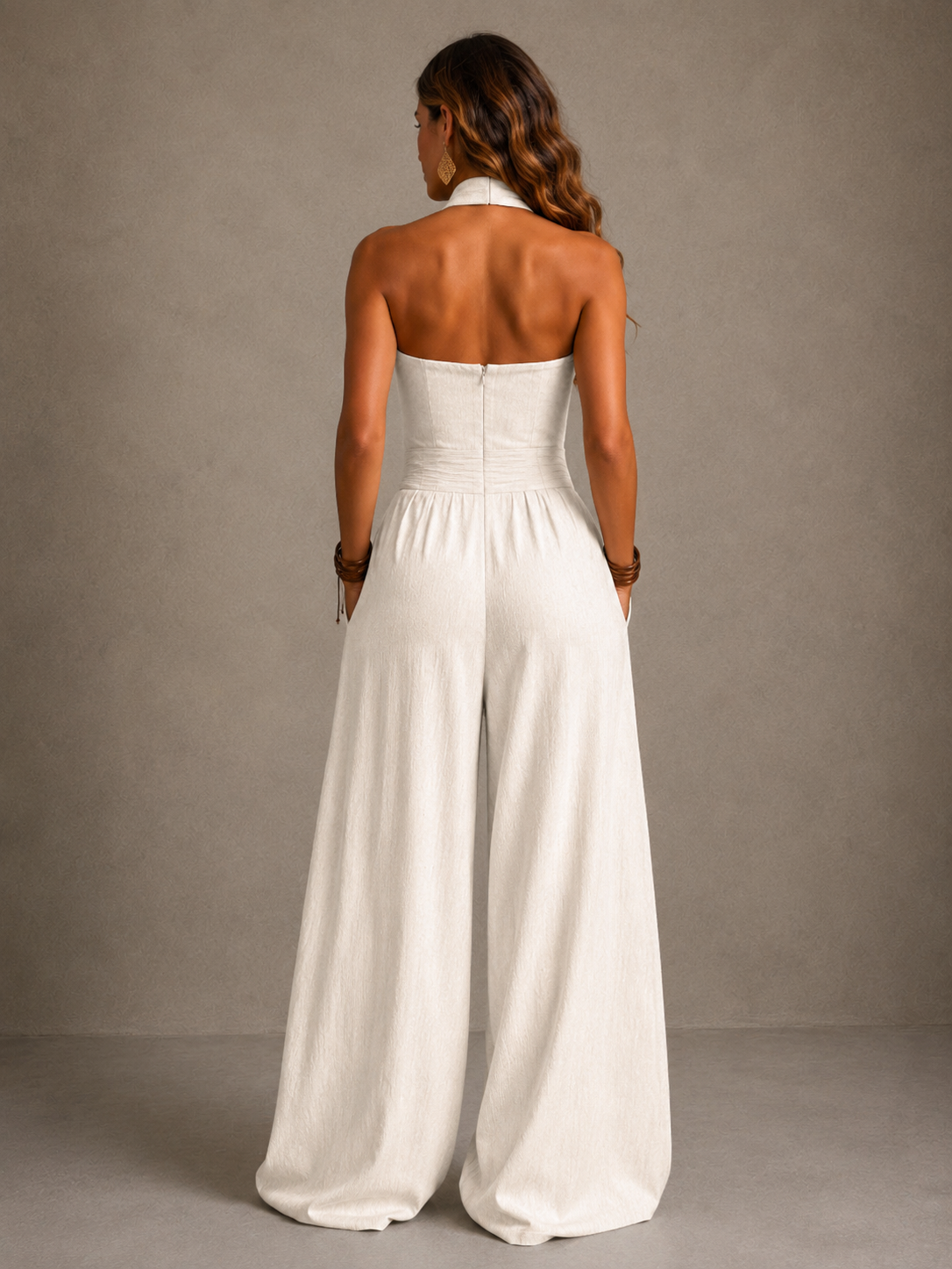 Bianca | Elegant linen and cotton jumpsuit with crossover neckline