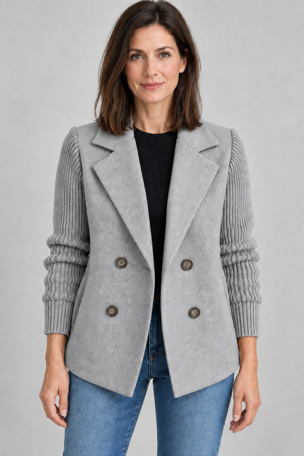 SORELLE™ - Elegant Knit-Sleeve Blazer