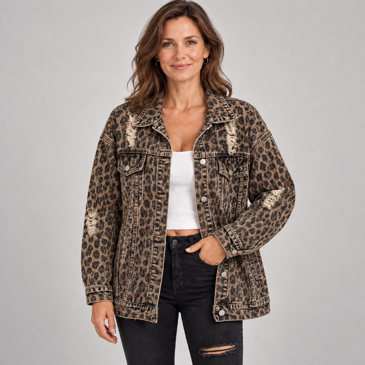 AMIYAH™ - Casual Ripped Fringe Jean Jacket with Pockets for Everyday Style