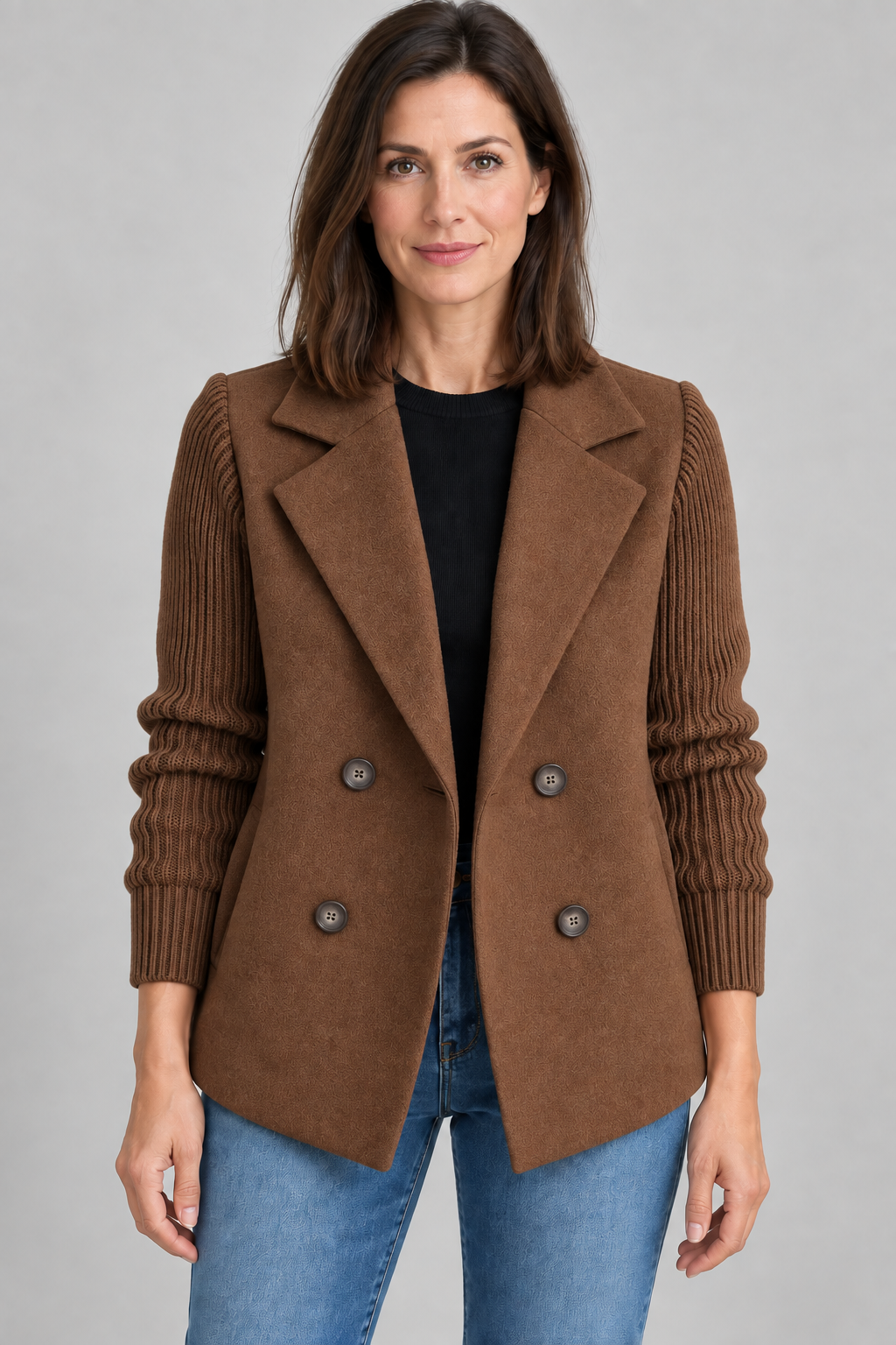 SORELLE™ - Elegant Knit-Sleeve Blazer
