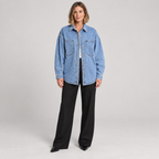 Women's Oversized Button Down Washed Denim Jacket Long Sleeve