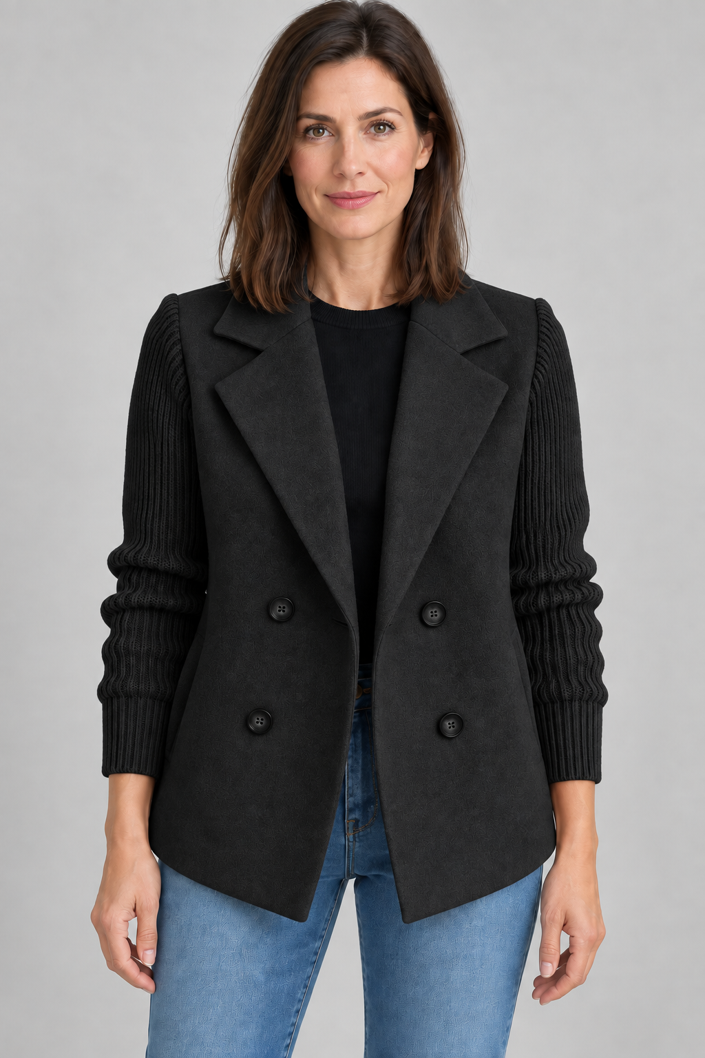 SORELLE™ - Elegant Knit-Sleeve Blazer