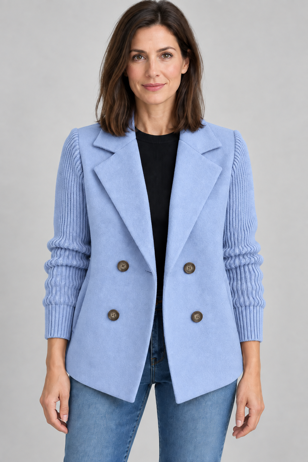 SORELLE™ - Elegant Knit-Sleeve Blazer