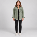 Women's Raw Hem Snap Button Washed Denim Jacket