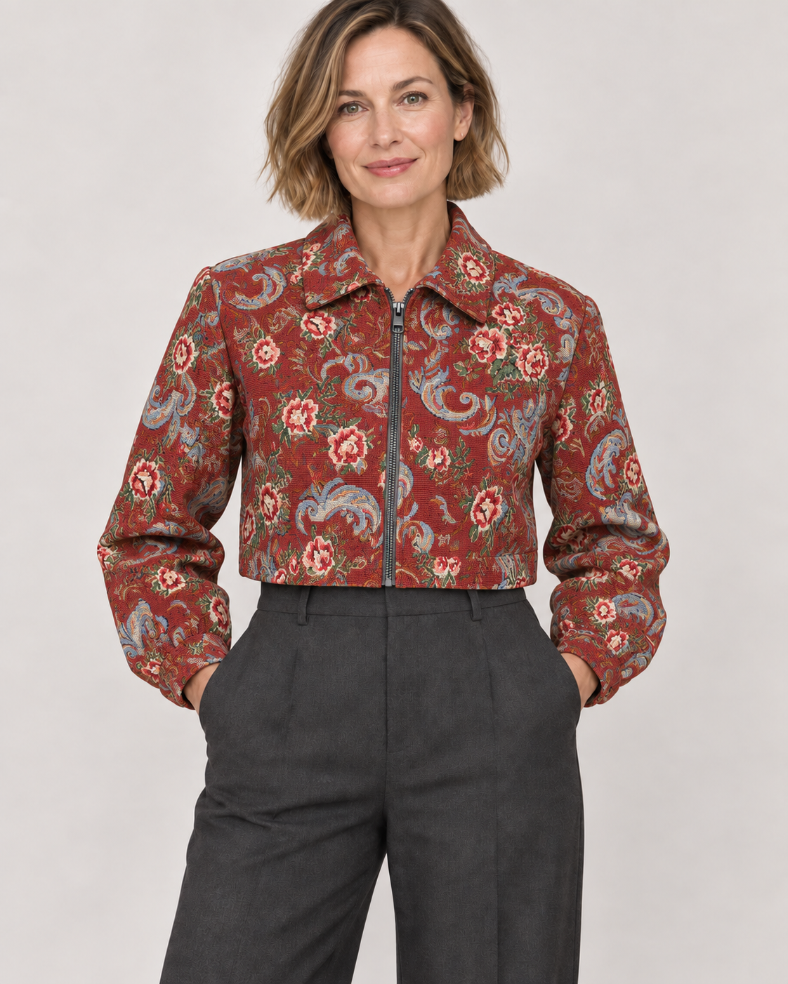 SIDA™ - Chic Floral Print Crop Long Sleeve Jacket