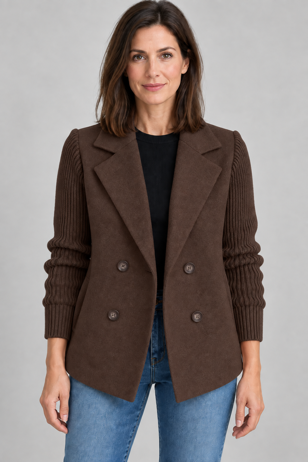 SORELLE™ - Elegant Knit-Sleeve Blazer