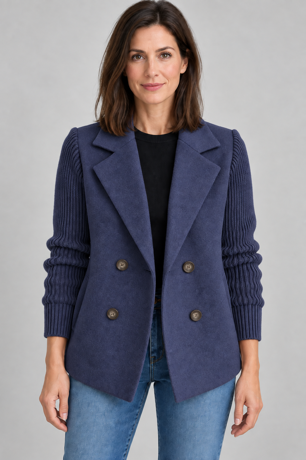 SORELLE™ - Elegant Knit-Sleeve Blazer