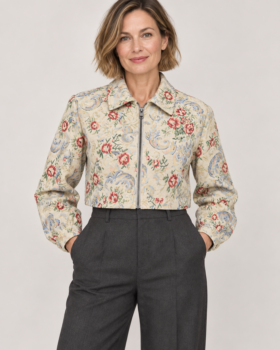 SIDA™ - Chic Floral Print Crop Long Sleeve Jacket