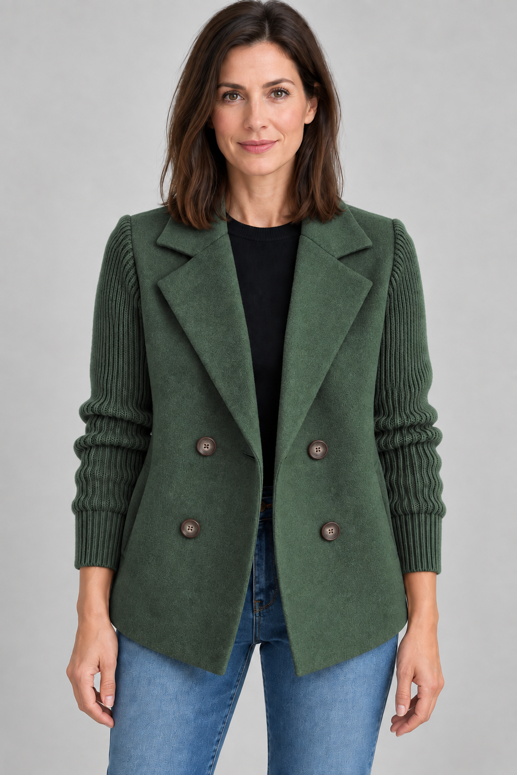 SORELLE™ - Elegant Knit-Sleeve Blazer