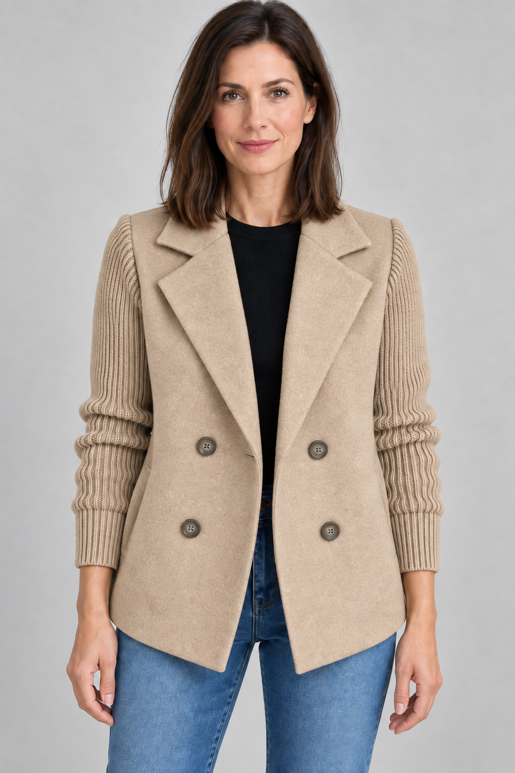 SORELLE™ - Elegant Knit-Sleeve Blazer
