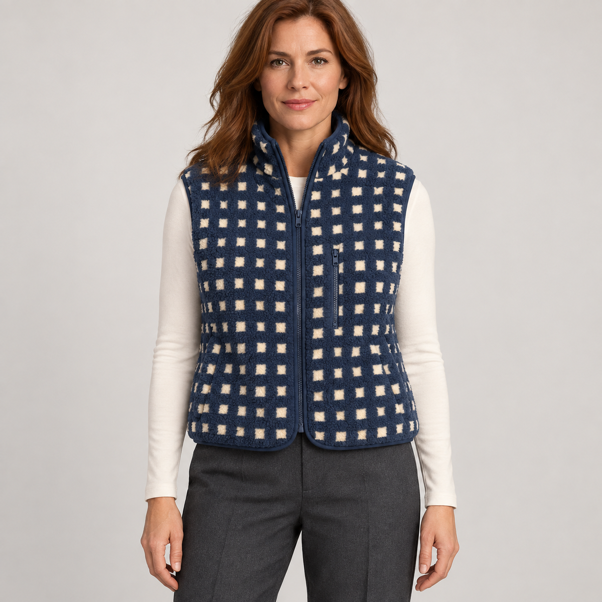 CONCUELO™ – Casual Plaid Sleeveless Zip-Up Vest