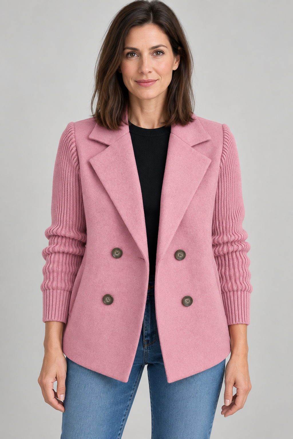 SORELLE™ - Elegant Knit-Sleeve Blazer