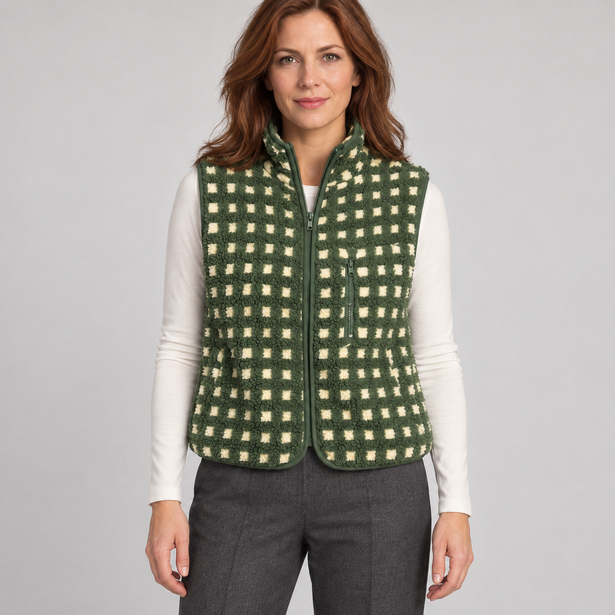 CONCUELO™ – Casual Plaid Sleeveless Zip-Up Vest