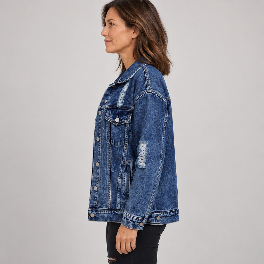 AMIYAH™ - Casual Ripped Fringe Jean Jacket with Pockets for Everyday Style