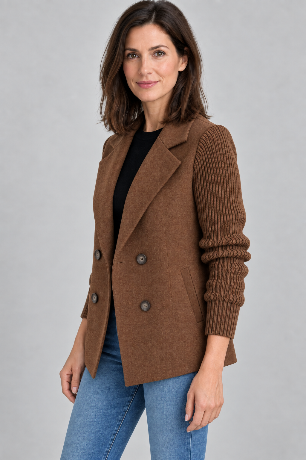 SORELLE™ - Elegant Knit-Sleeve Blazer