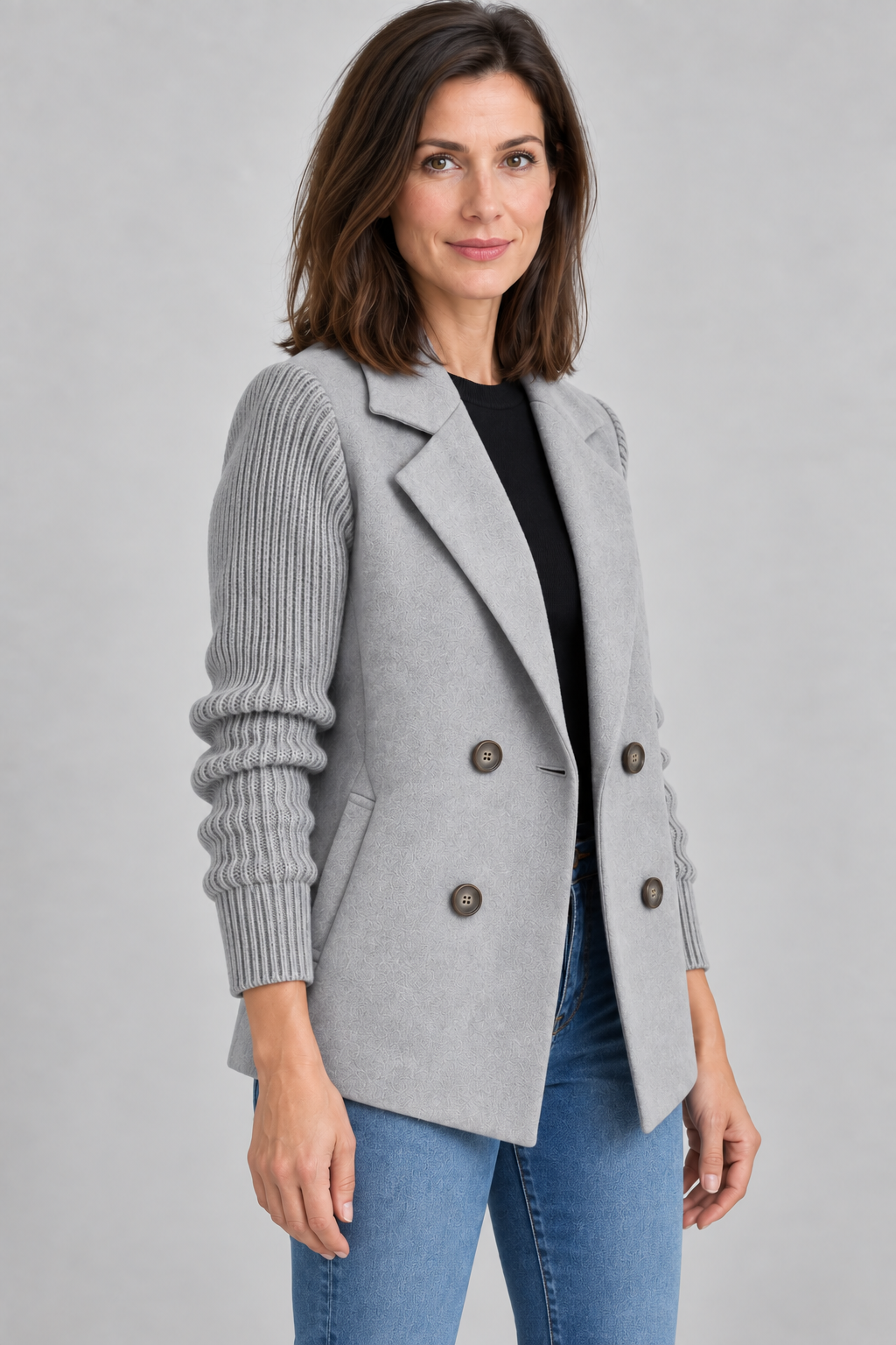 SORELLE™ - Elegant Knit-Sleeve Blazer