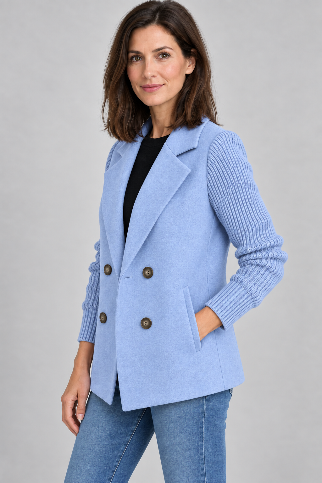 SORELLE™ - Elegant Knit-Sleeve Blazer