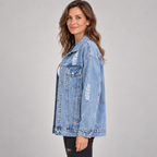 AMIYAH™ - Casual Ripped Fringe Jean Jacket with Pockets for Everyday Style
