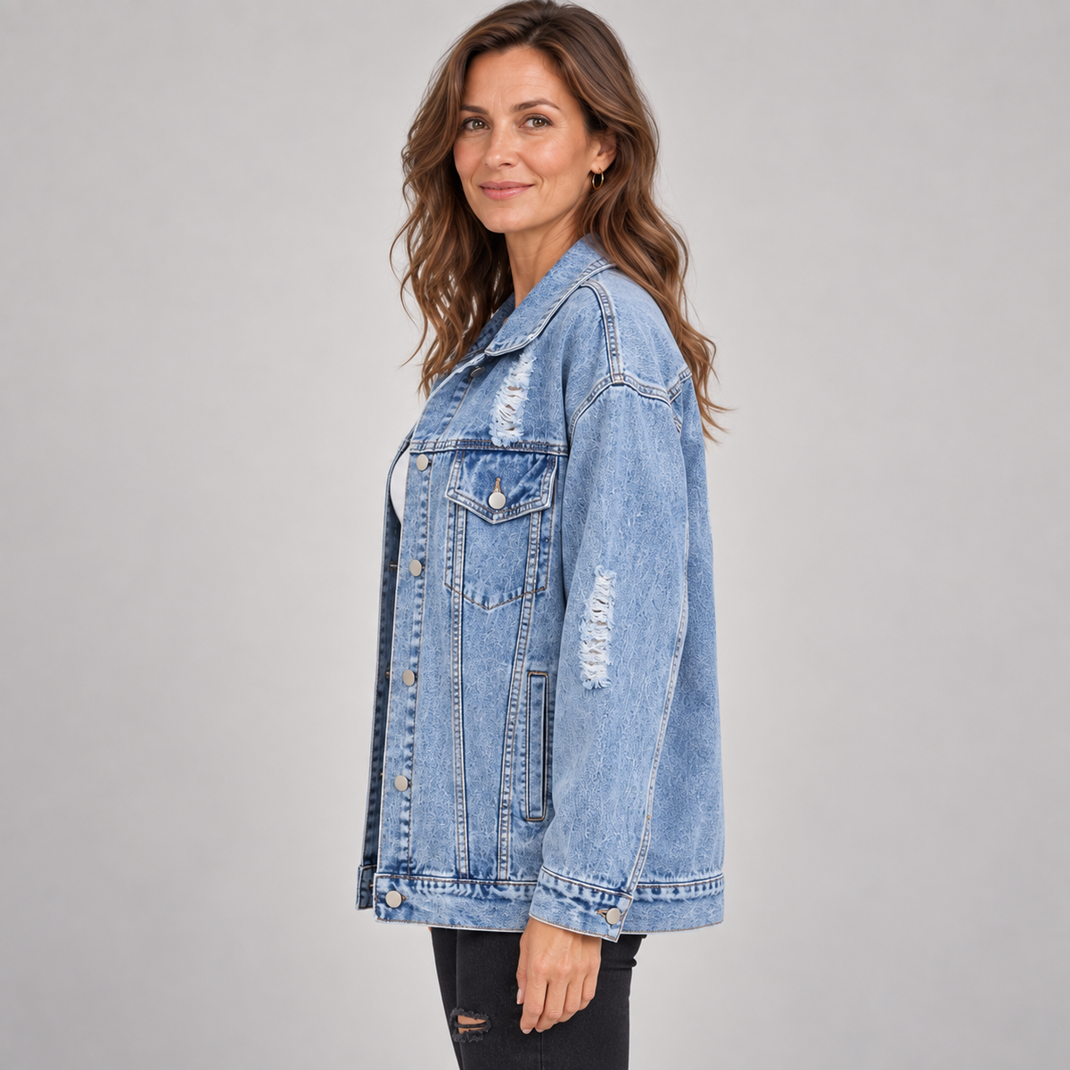 AMIYAH™ - Casual Ripped Fringe Jean Jacket with Pockets for Everyday Style