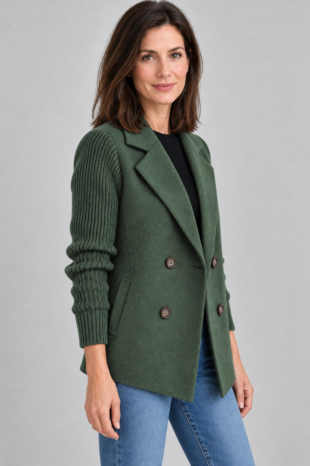 SORELLE™ - Elegant Knit-Sleeve Blazer