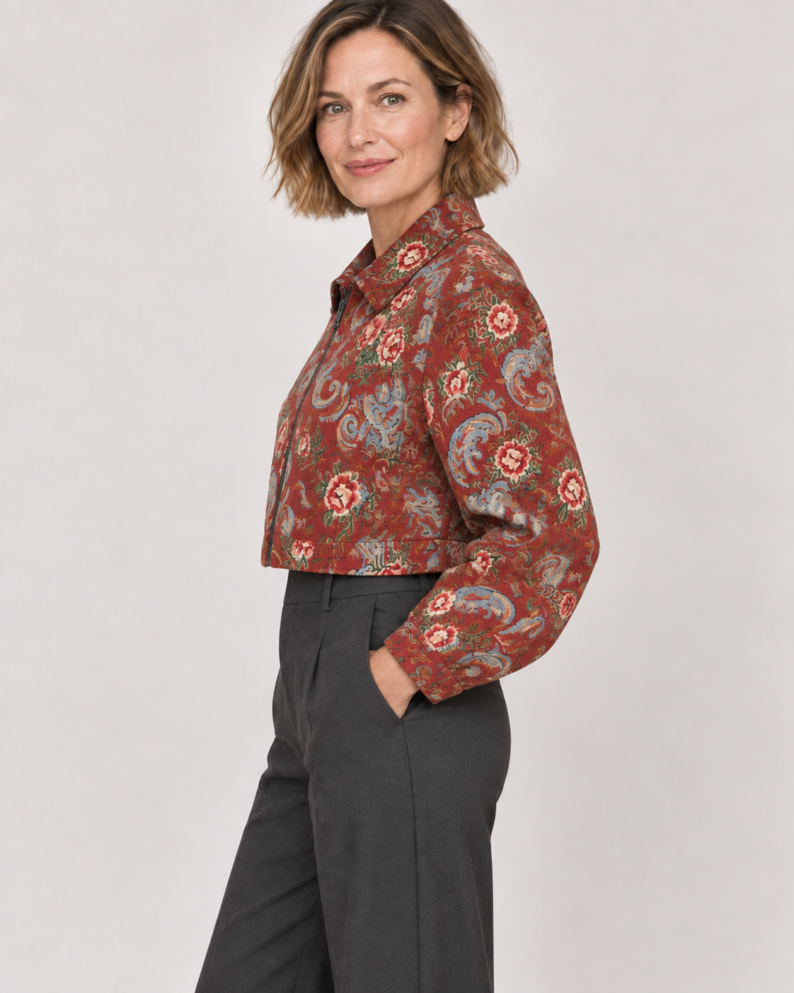 SIDA™ - Chic Floral Print Crop Long Sleeve Jacket