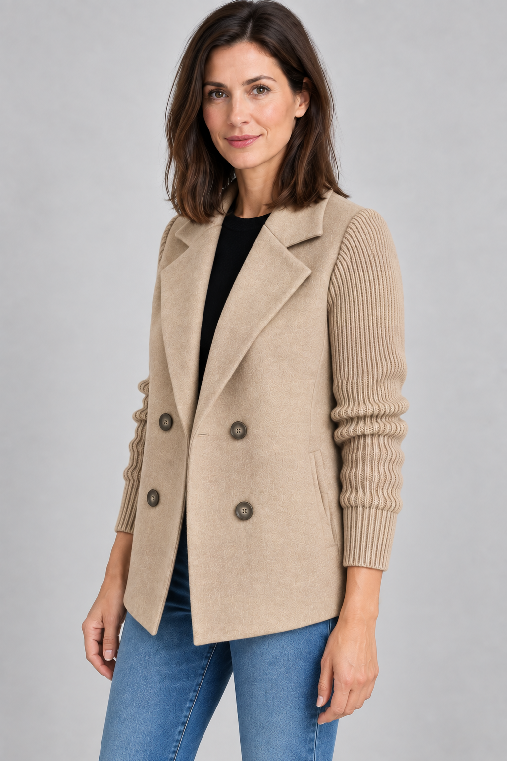 SORELLE™ - Elegant Knit-Sleeve Blazer