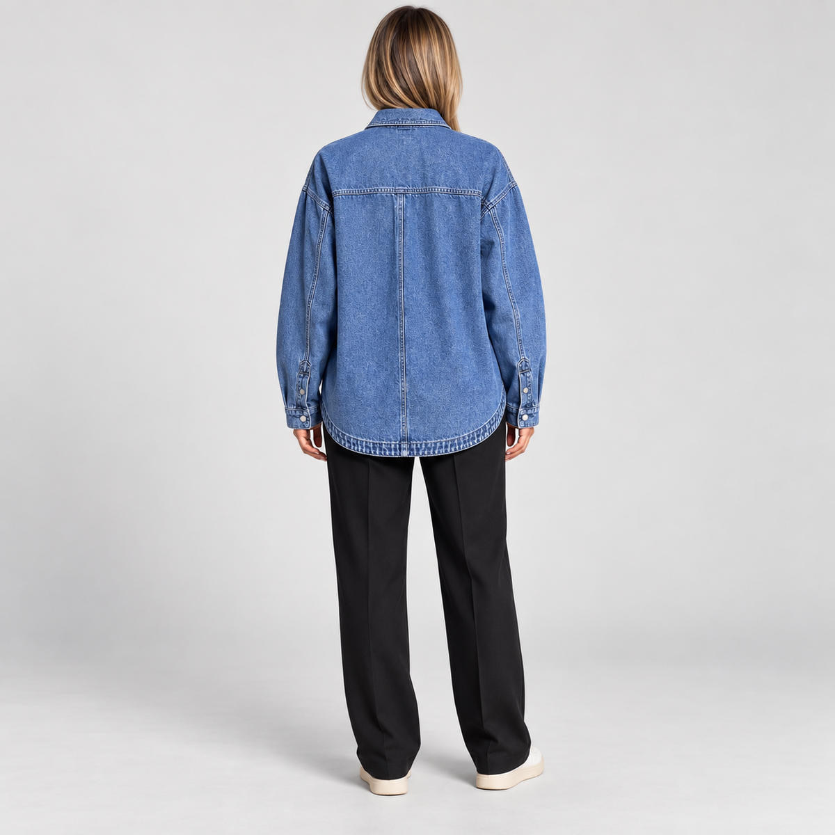 Women's Oversized Button Down Washed Denim Jacket Long Sleeve