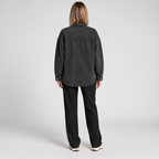 Women's Oversized Button Down Washed Denim Jacket Long Sleeve