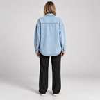 Women's Oversized Button Down Washed Denim Jacket Long Sleeve