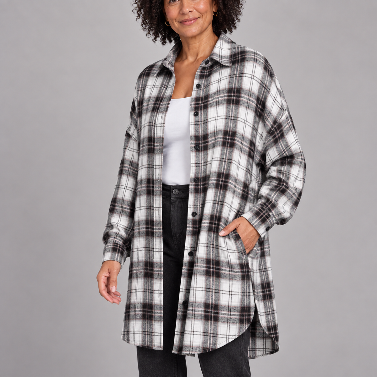 PALOMA™ - Classy Button Down Plaid Long-Sleeve Jacket