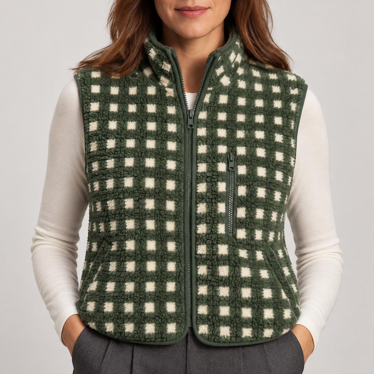 CONCUELO™ – Casual Plaid Sleeveless Zip-Up Vest