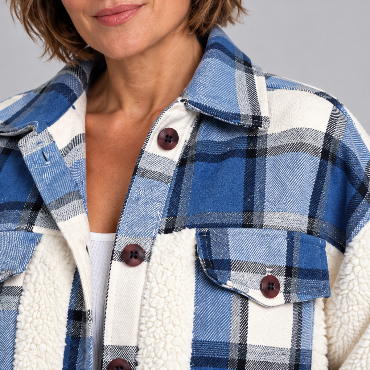 SUNNIE™ - Cozy Long Sleeve Button Down Checkered Jacket