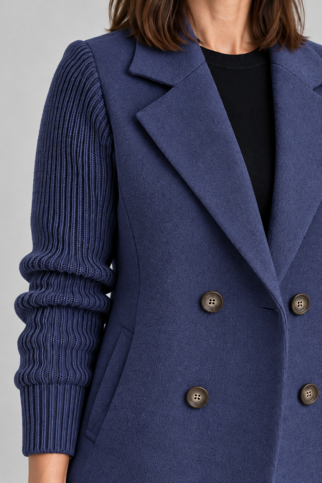 SORELLE™ - Elegant Knit-Sleeve Blazer