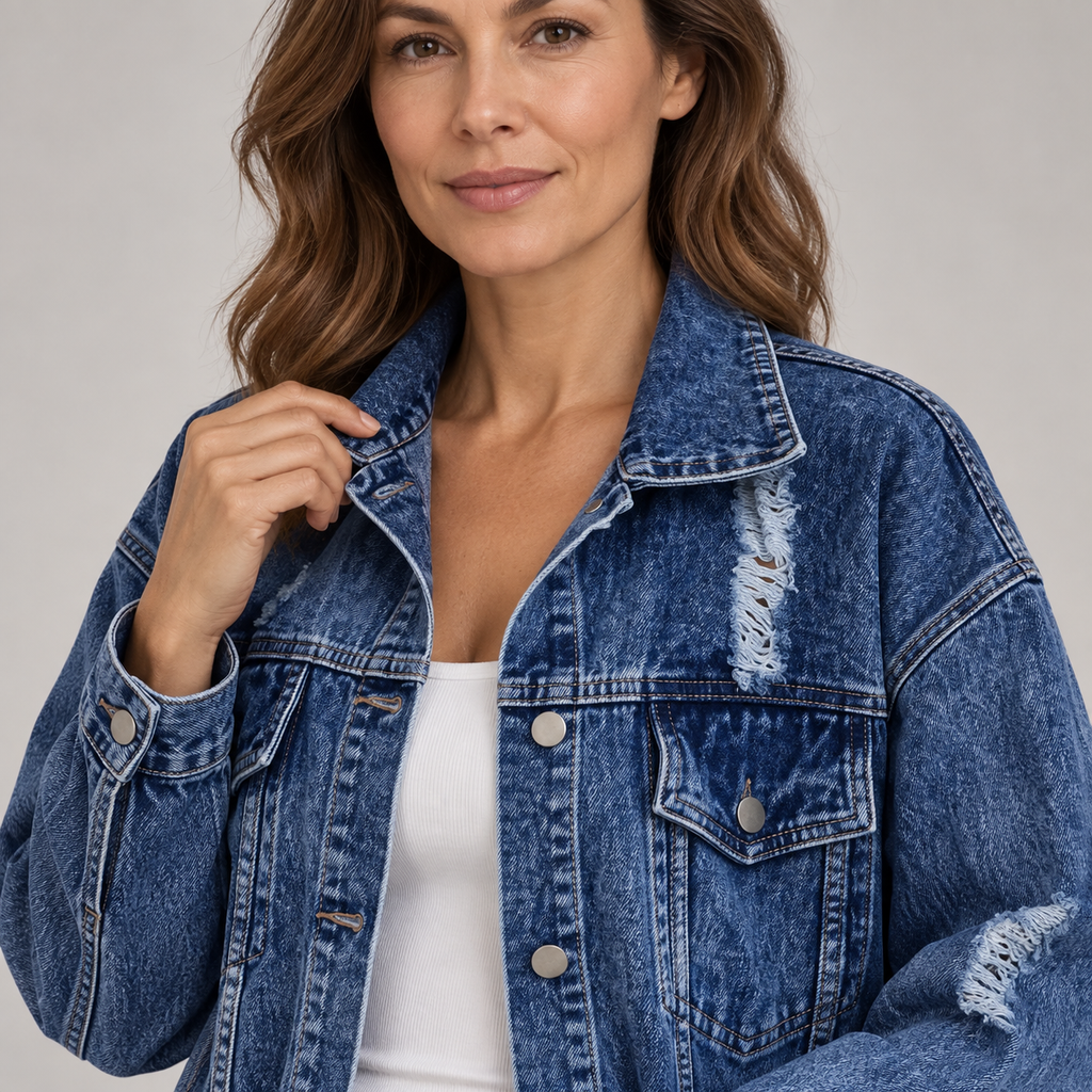 AMIYAH™ - Casual Ripped Fringe Jean Jacket with Pockets for Everyday Style