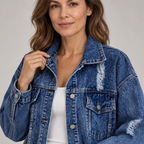 AMIYAH™ - Casual Ripped Fringe Jean Jacket with Pockets for Everyday Style