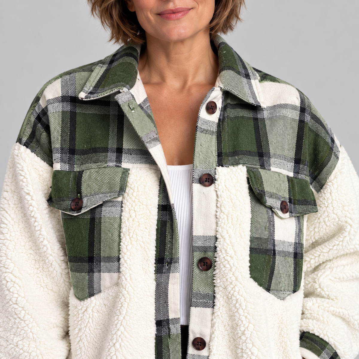 SUNNIE™ - Cozy Long Sleeve Button Down Checkered Jacket