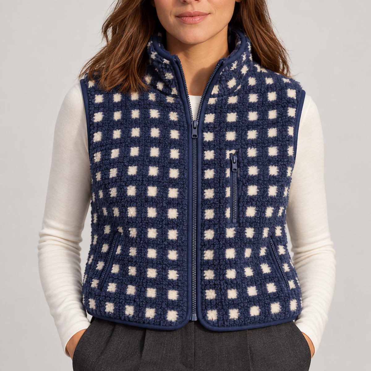 CONCUELO™ – Casual Plaid Sleeveless Zip-Up Vest