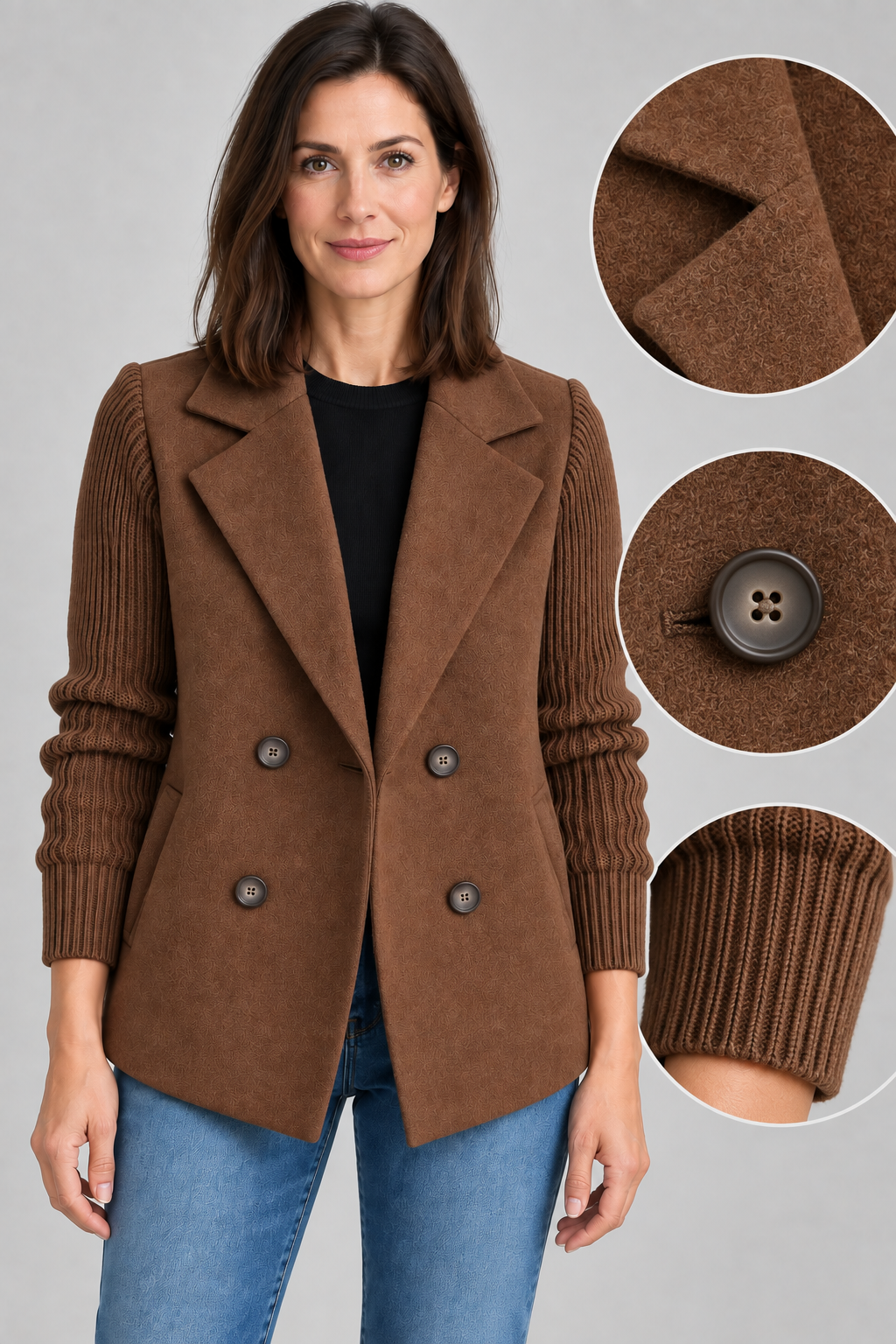 SORELLE™ - Elegant Knit-Sleeve Blazer