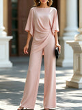 Draped Waist Blouse And Wide-Leg Pants Two-Piece Set