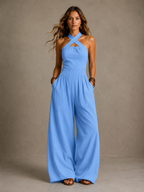 Bianca | Elegant linen and cotton jumpsuit with crossover neckline