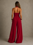 Bianca | Elegant linen and cotton jumpsuit with crossover neckline