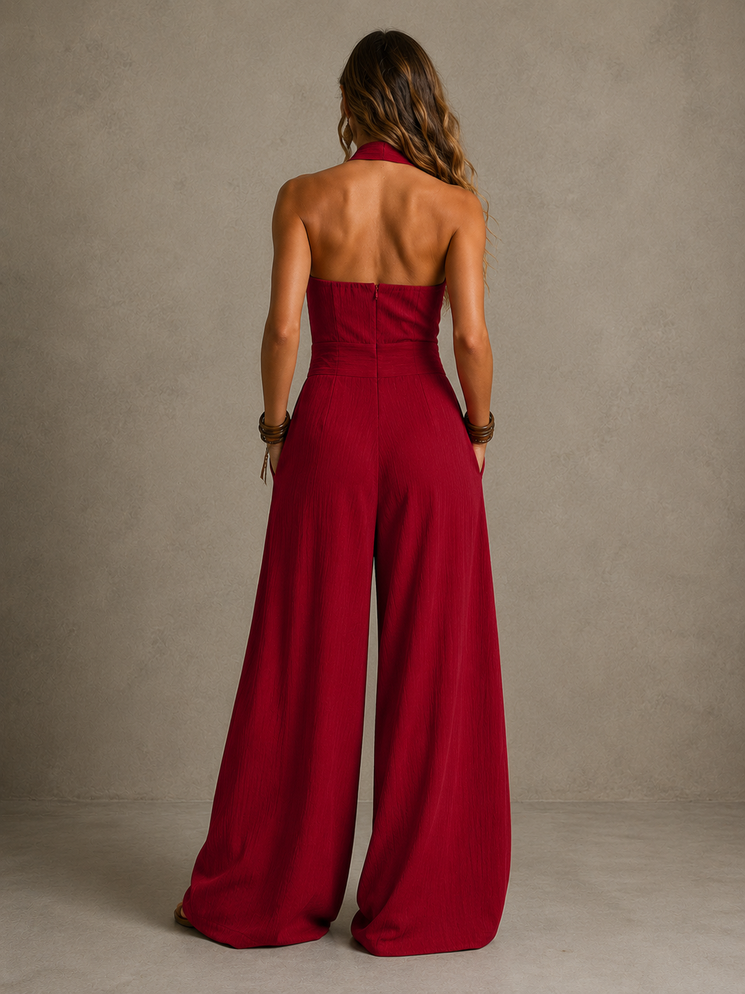 Bianca | Elegant linen and cotton jumpsuit with crossover neckline