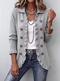 Théodora | Ribbed Knit Ruffle Jacket in Heather Grey