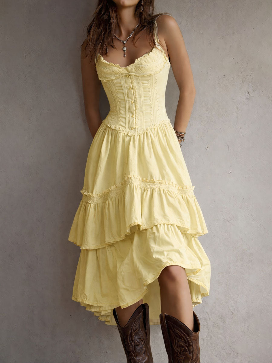 Romy | Corset Tiered Midi Dress with Lace Trim
