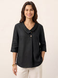 100% Linen Asymmetric Collar Inverted Pleat Top OTTILIE