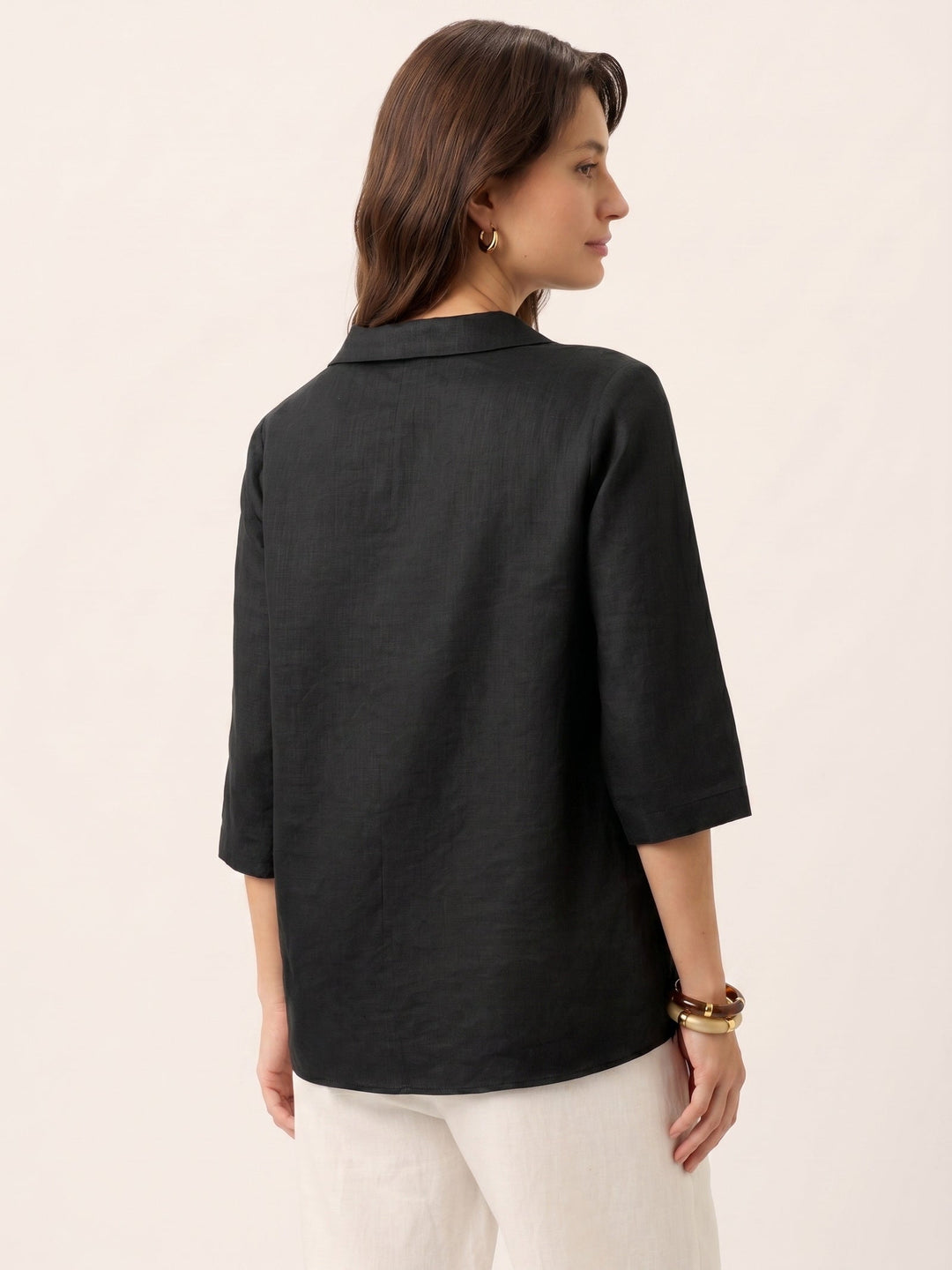 100% Linen Asymmetric Collar Inverted Pleat Top OTTILIE