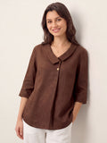 100% Linen Asymmetric Collar Inverted Pleat Top OTTILIE
