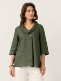 100% Linen Asymmetric Collar Inverted Pleat Top OTTILIE