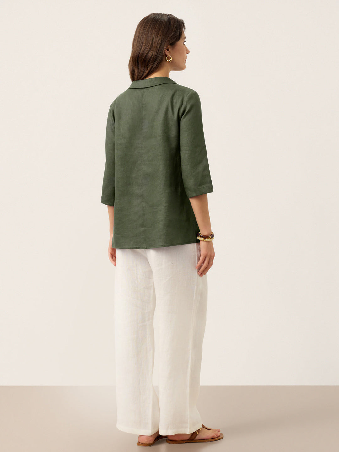 100% Linen Asymmetric Collar Inverted Pleat Top OTTILIE