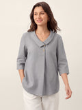 100% Linen Asymmetric Collar Inverted Pleat Top OTTILIE